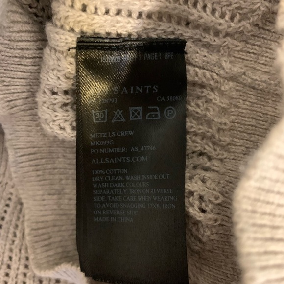 All Saints Beige Metz Long Sleeve Crewneck Sweater - Picture 5 of 5